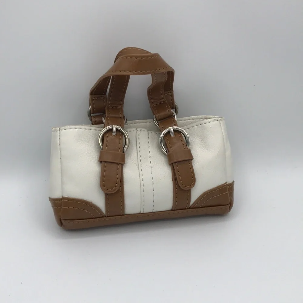 Mini cream and tan purse / bag with silver hardware
